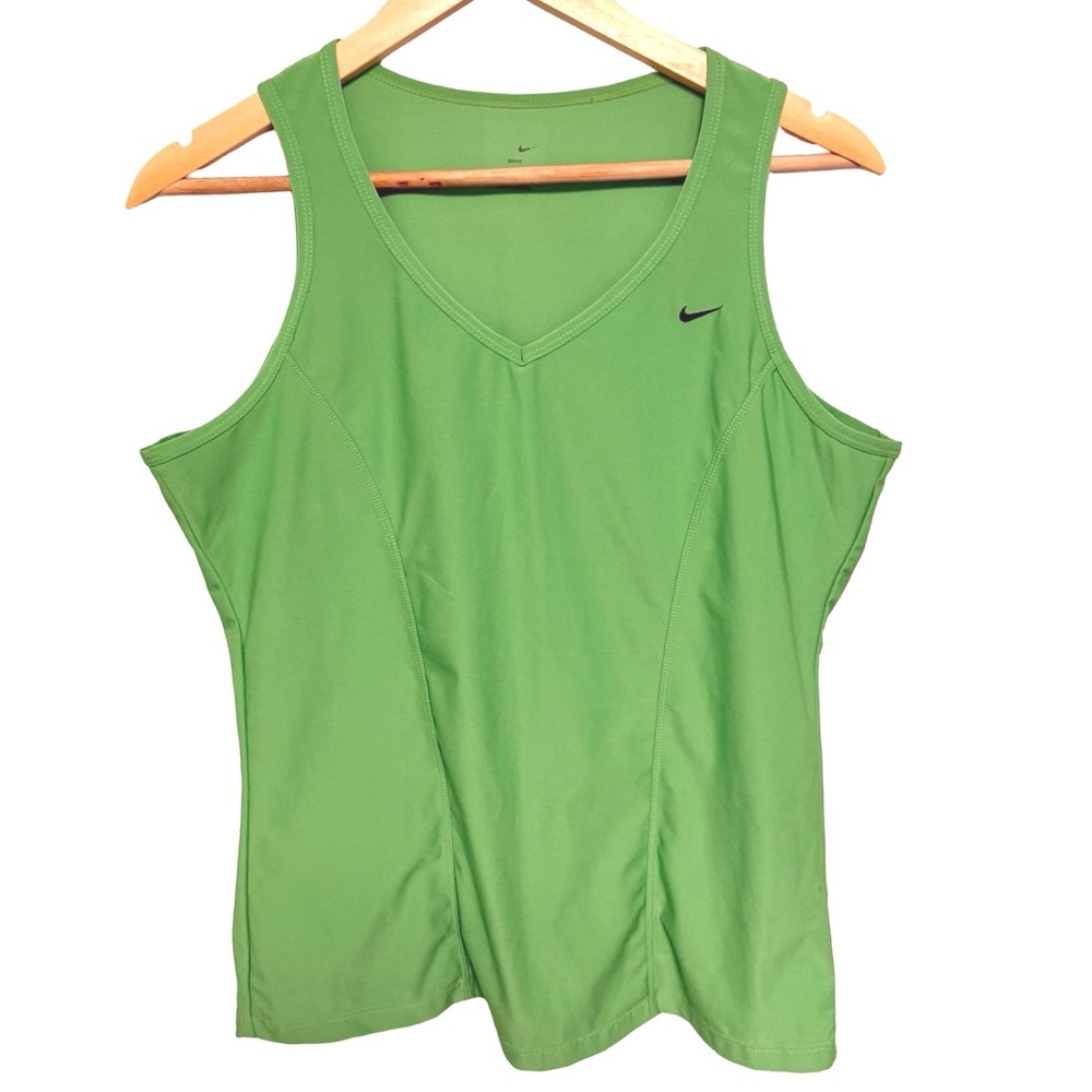 Nike Tank Top XL Green Dri-FIT V-Neck Athletic Sporty Yoga Gym